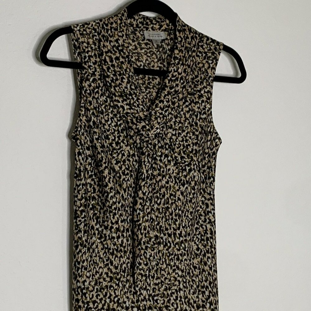 Tahari ASL Women's Size XS Green Black Peach White Blouse Sleeveless